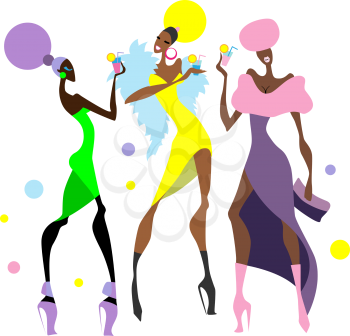 Royalty Free Clipart Image of Three Woman Partying