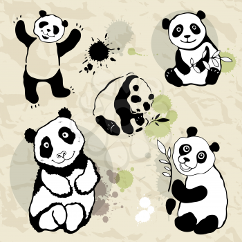 Royalty Free Clipart Image of Pandas on a Grunge Background