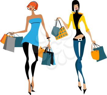 Royalty Free Clipart Image of Two Women Shopping