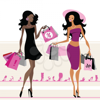 Royalty Free Clipart Image of Women Shopping