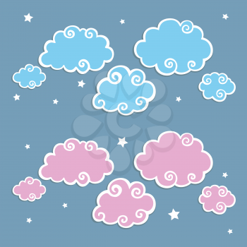 Blue Clouds with White Border. Vector  Illustration