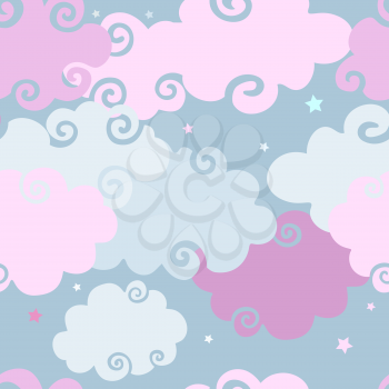 Abstract Pink Clouds seamless background. Vector  pattern.