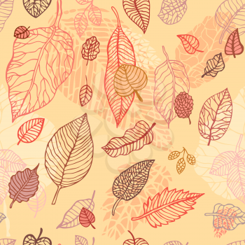 Autumn falling leaves background.  Seamless  vector pattern