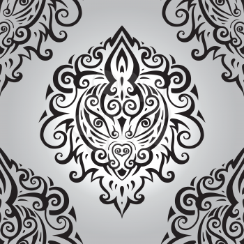 Lion head. Polynesian tribal pattern. Seamless Vector background.