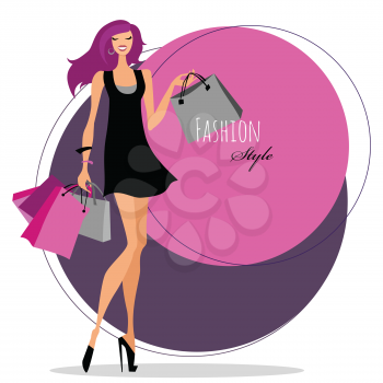 Fashion girl. Woman with shopping bags. Vector illustration.