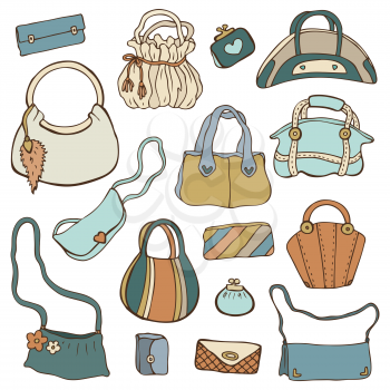 Collection women's handbags. Hand drawn vector isolated.