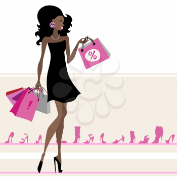 Woman with shopping bags. Vector illustration. Isolated