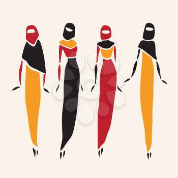 East women in veiled. Beautiful silhouette. Vector illustration.