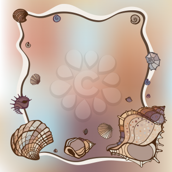 Frame of seashells Summer Template. Vector illustration.