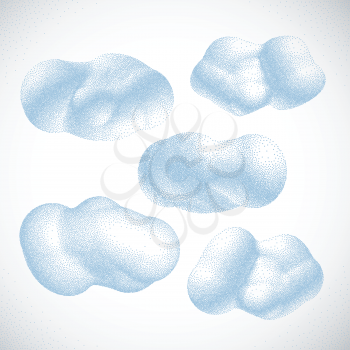 Clouds. Halftone style. Vintage Hand drawn Vector Illustration