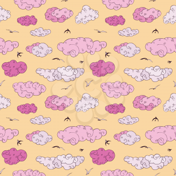 Colorful Clouds, seamless pattern. Hand drawn vector illustration