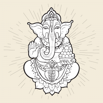 Hindu God Ganesha. Ganapati. Vector hand drawn illustration. Isolated on white background