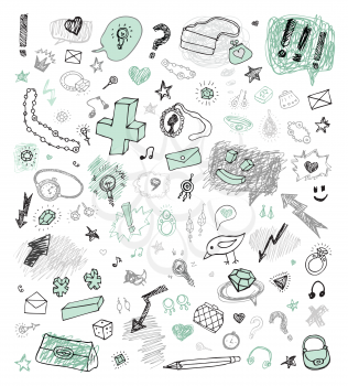 Set of design elements, signs and symbols. Grunge Hand drawn Vector illustration.