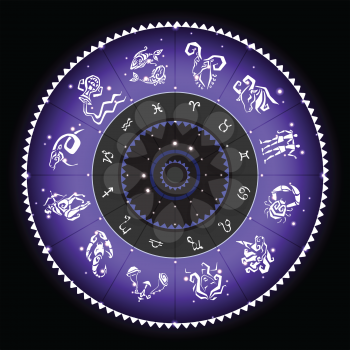 Zodiac sign. Vector hand drawn illustration. Zodiac circle with horoscope signs