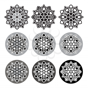 Set of mandalas. Decorative round ornaments. Geometric circle element, Hand drawn Vector illustration.