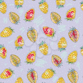 Seamless pattern with strawberries. Tropical background, Hand drawn illustration