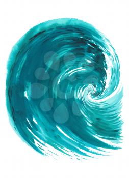 Sea wave Hand painting. Abstract watercolor hand drawn illustration, Isolated on white background.