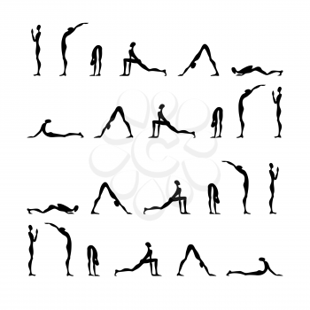 Set of yoga poses. Vector silhouettes. Elegant Hand Drawn vector illustrations