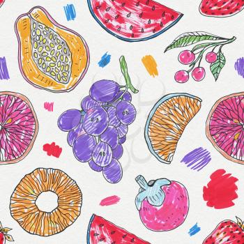 Seamless Tropical pattern of exotic fruit. Hand drawn food design
