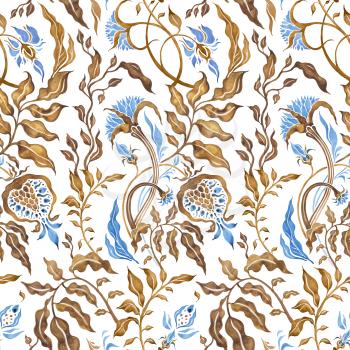 Classical luxury old fashioned floral ornament, victorian watercolor background. Elegant Seamless Hand Drawn vintage Pattern