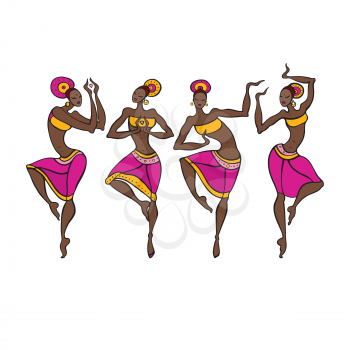 Dancing woman in ethnic style. Beautiful asian dancer. Ethno dance silhouettes. Vector Illustration