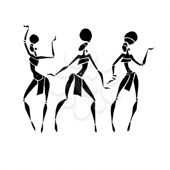 Silhouette of woman. Afro-american woman isolated on white. Dancing woman in traditional ethnic style. Vector Illustration.