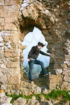 Royalty Free Photo of a Woman Visiting Kantara Castle in Northern Cyprus