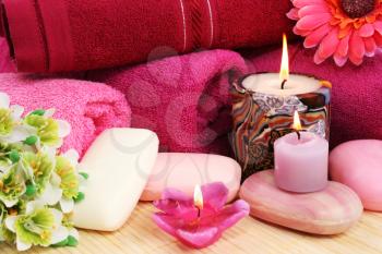 Royalty Free Photo of Soap and Candles With Towels