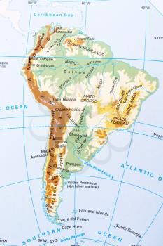 South America physical map with labeling.