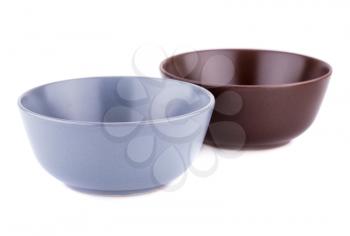 Two empty bowls isolated on white background.