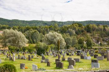 Heddal village and old cemetery in Norway.