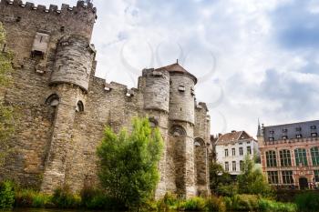 Medieval castle Gravensteen (Castle of the Counts )  in historical city center.