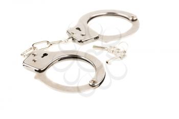 Handcuffs and keys isolated on a white background.