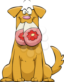 Royalty Free Clipart Image of a Dog with Slipper
