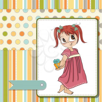 Royalty Free Clipart Image of a Little Girl Holding a Gift Behind Her Back