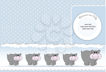 Royalty Free Clipart Image of a Baby Announcement With a Hippopotamus Border