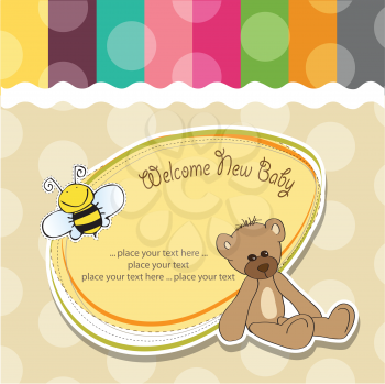 Royalty Free Clipart Image of a Background With a Bear and a Bee