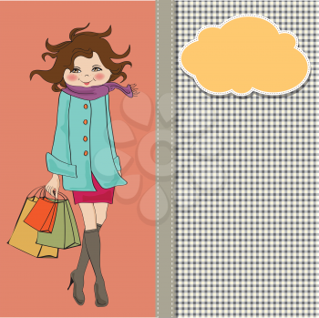 Royalty Free Clipart Image of a Young Woman With Shopping Bags