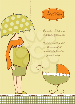 Royalty Free Clipart Image of a Baby Shower Invitation With a Pregnant Woman