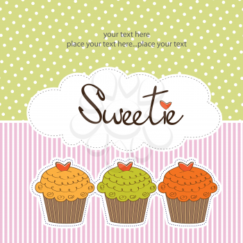 Royalty Free Clipart Image of a Cupcake Background With the Word Sweetie