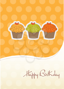Royalty Free Clipart Image of a Happy Birthday Cupcake Background