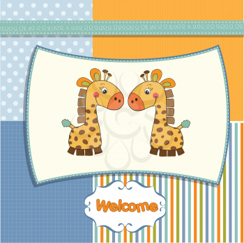 Royalty Free Clipart Image of a Baby Announcement With Two Giraffes
