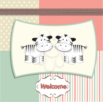Royalty Free Clipart Image of a Welcome Card With Two Zebras
