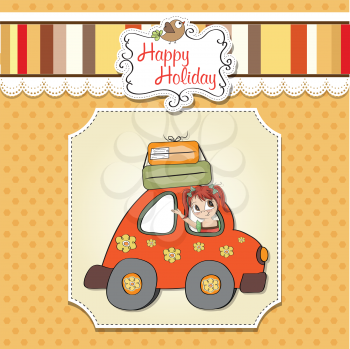 Royalty Free Clipart Image of a Girl in a Car