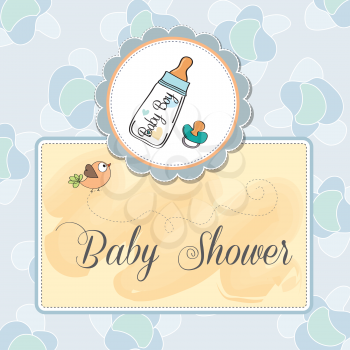 Royalty Free Clipart Image of a Baby Shower Invitation With a Baby Bottle and Pacifier