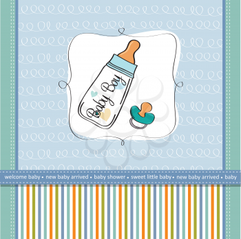 Royalty Free Clipart Image of a Baby Bottle and a Soother on a Birth Announcement