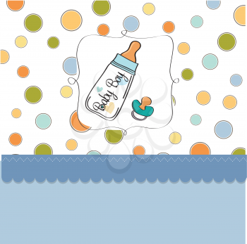 Royalty Free Clipart Image of a Birth Announcement With a Baby Bottle and Pacifier