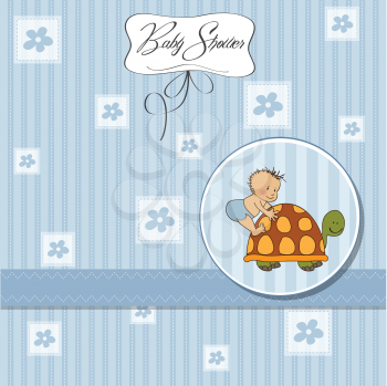 Royalty Free Clipart Image of a Baby Shower Invitation With a Baby and Turtle