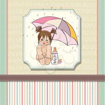 Royalty Free Clipart Image of a Baby Shower Card With a Little Girl and Umbrella