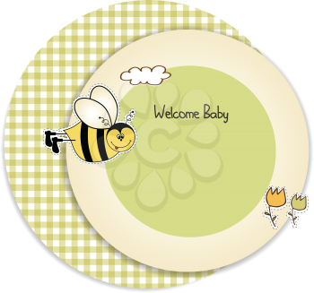 Royalty Free Clipart Image of a Birth Announcement With a Bee and Flower